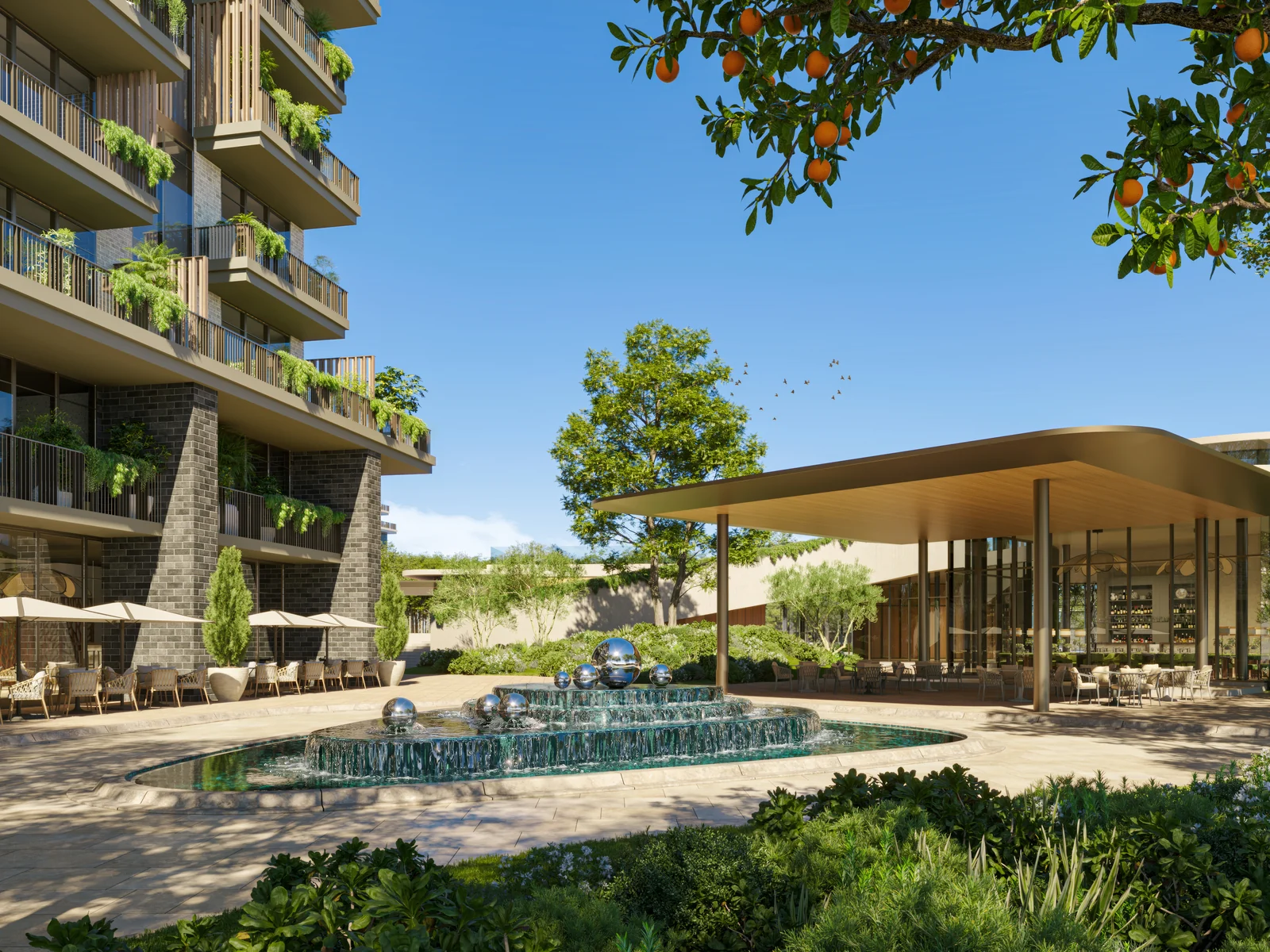 Arancia Yards, Retail- und Caf&eacute;-Promenade am Wasser