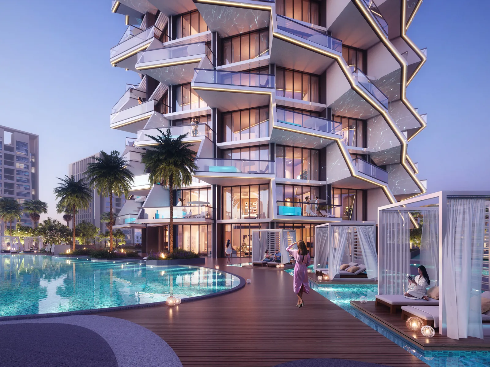 Binghatti Royale, Pooldeck mit Cabanas