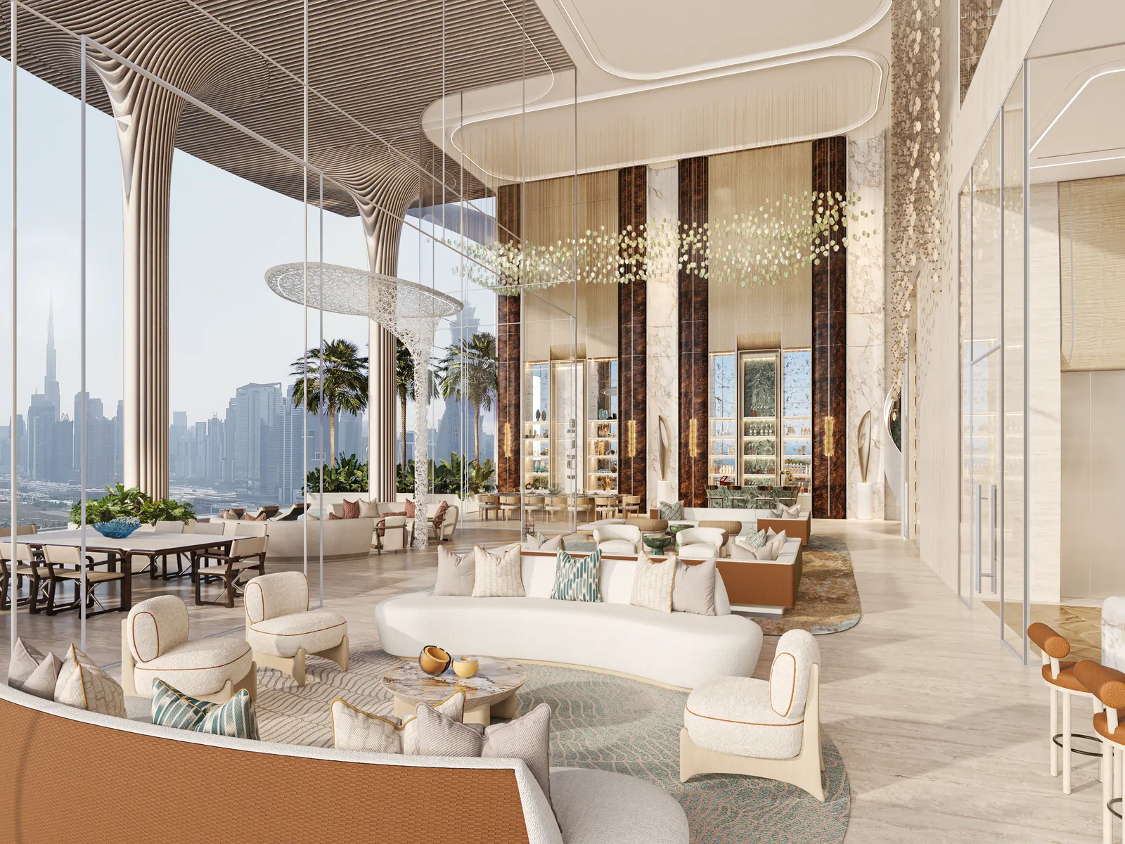 Casa AHS, doppelhoher Wohnbereich mit Burj-Khalifa-Blick