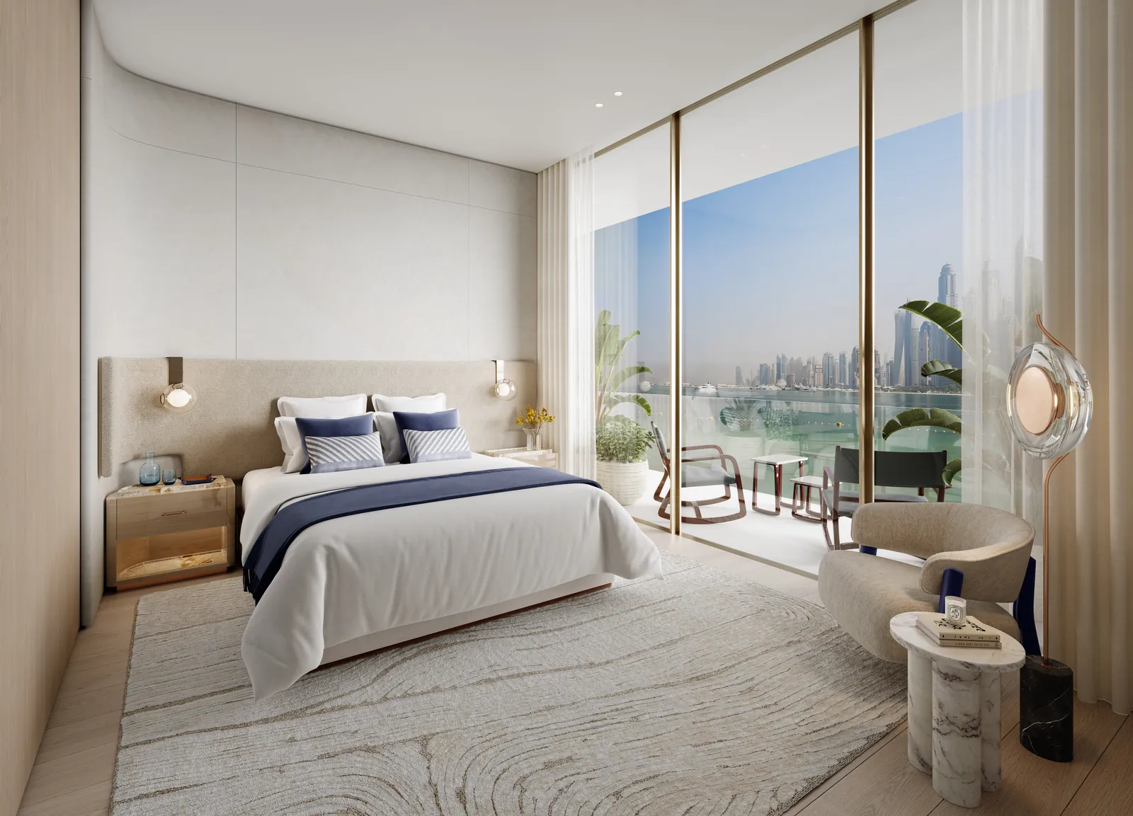 Dubai Harbour Residences, Hauptschlafzimmer mit Balkon
