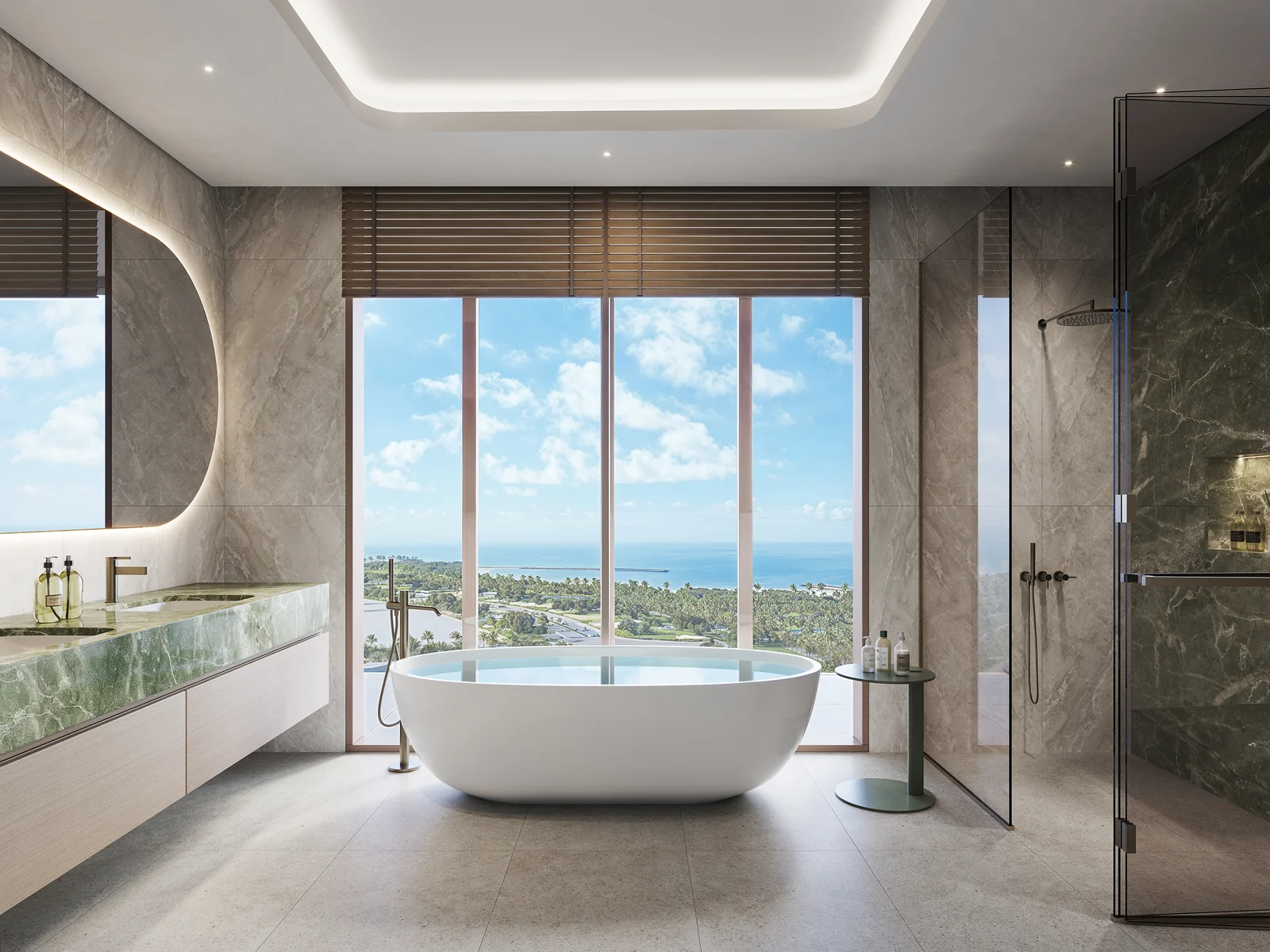 Hado, Master-Bad mit freistehender Wanne und Meerblick