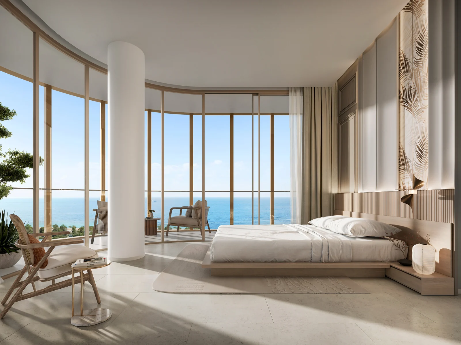 Hado, Master-Schlafzimmer mit bodentiefen Fenstern und Meerblick