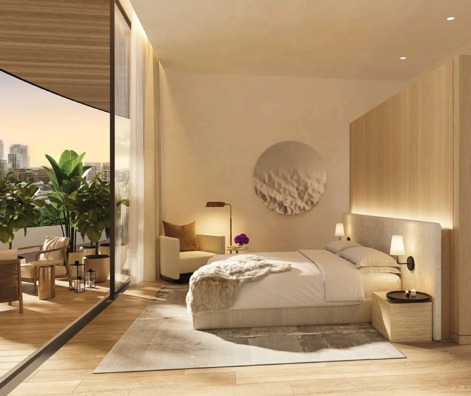 The Dubai Beach EDITION, Schlafzimmer mit Terrasse