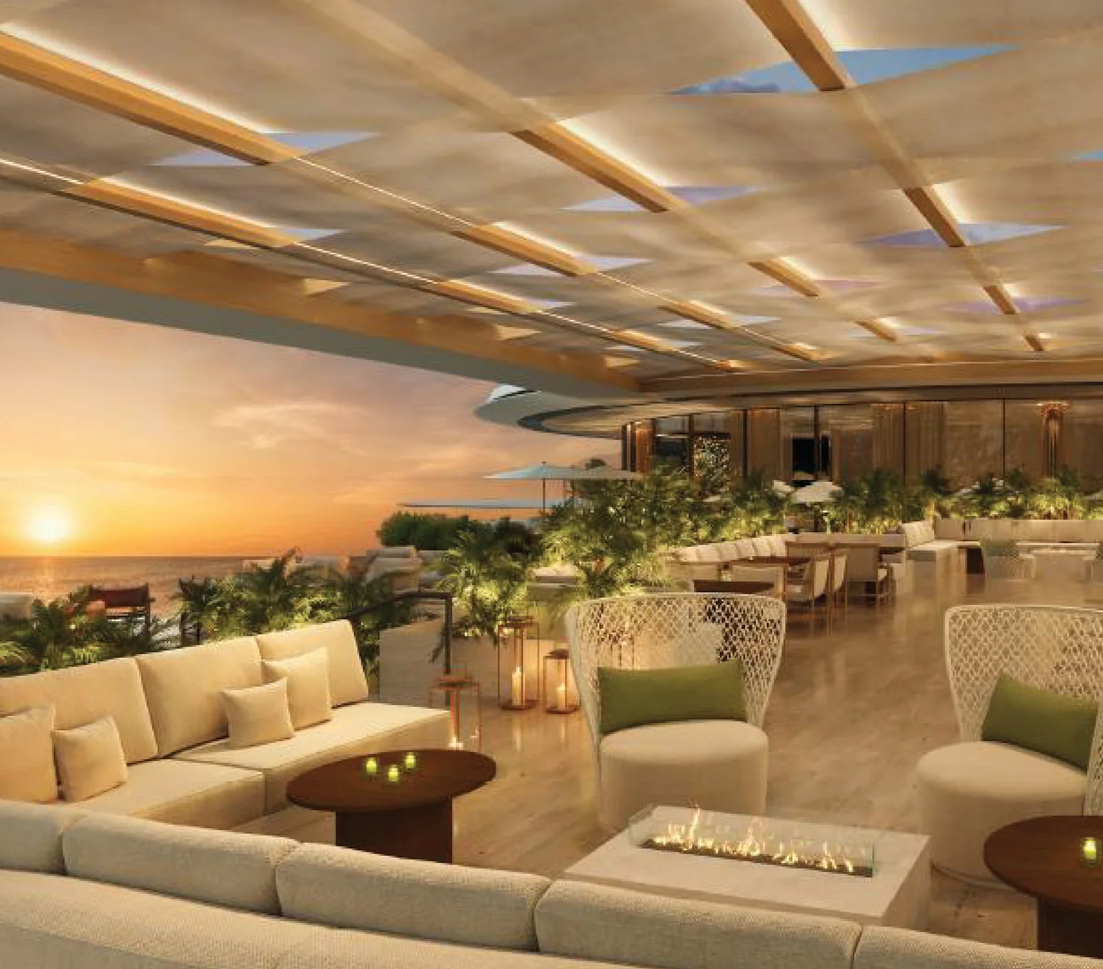 The Dubai Beach EDITION, Terrasse mit Blick aufs Meer